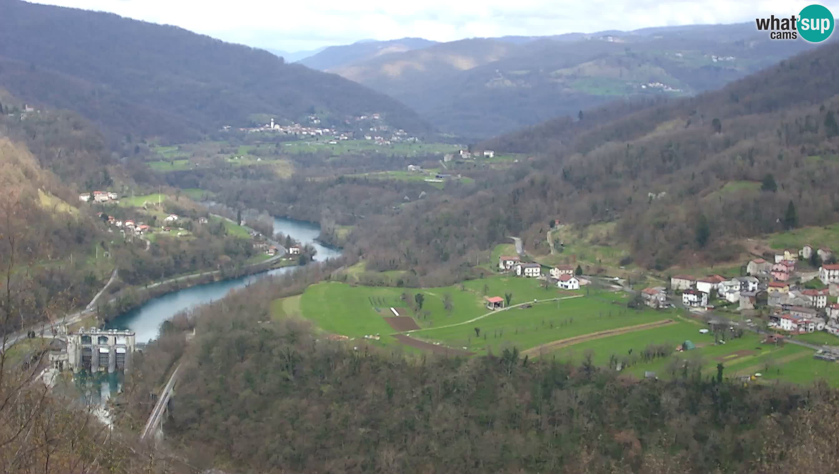 Live Webcam Kanal ob Soči – Blick auf den Fluss Soča, Ajba, Bodrež und Ročinj