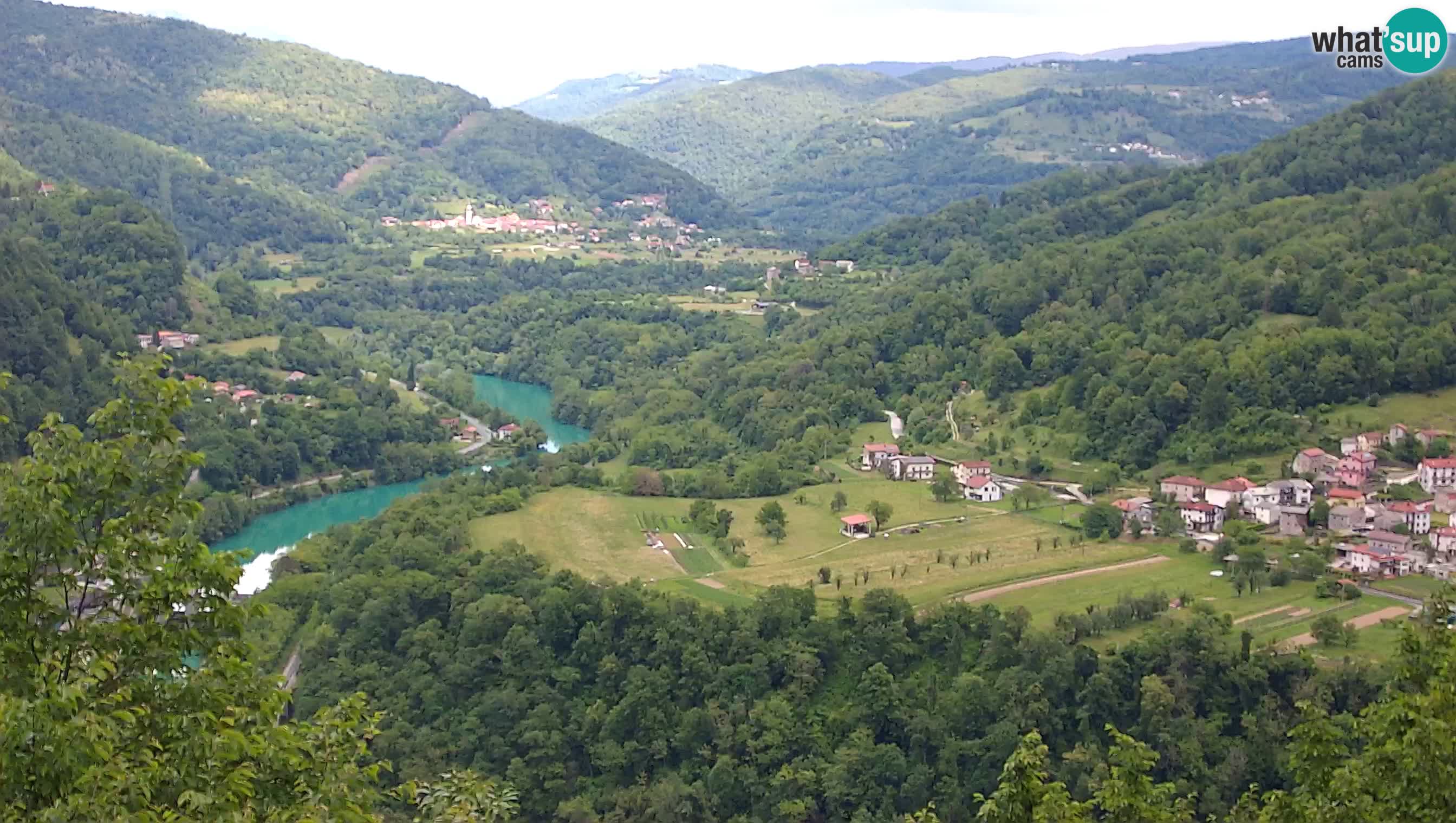 Camera en vivo Kanal ob Soči – Vue sur la rivière Soča, Ajba, Bodrež y Ročinj