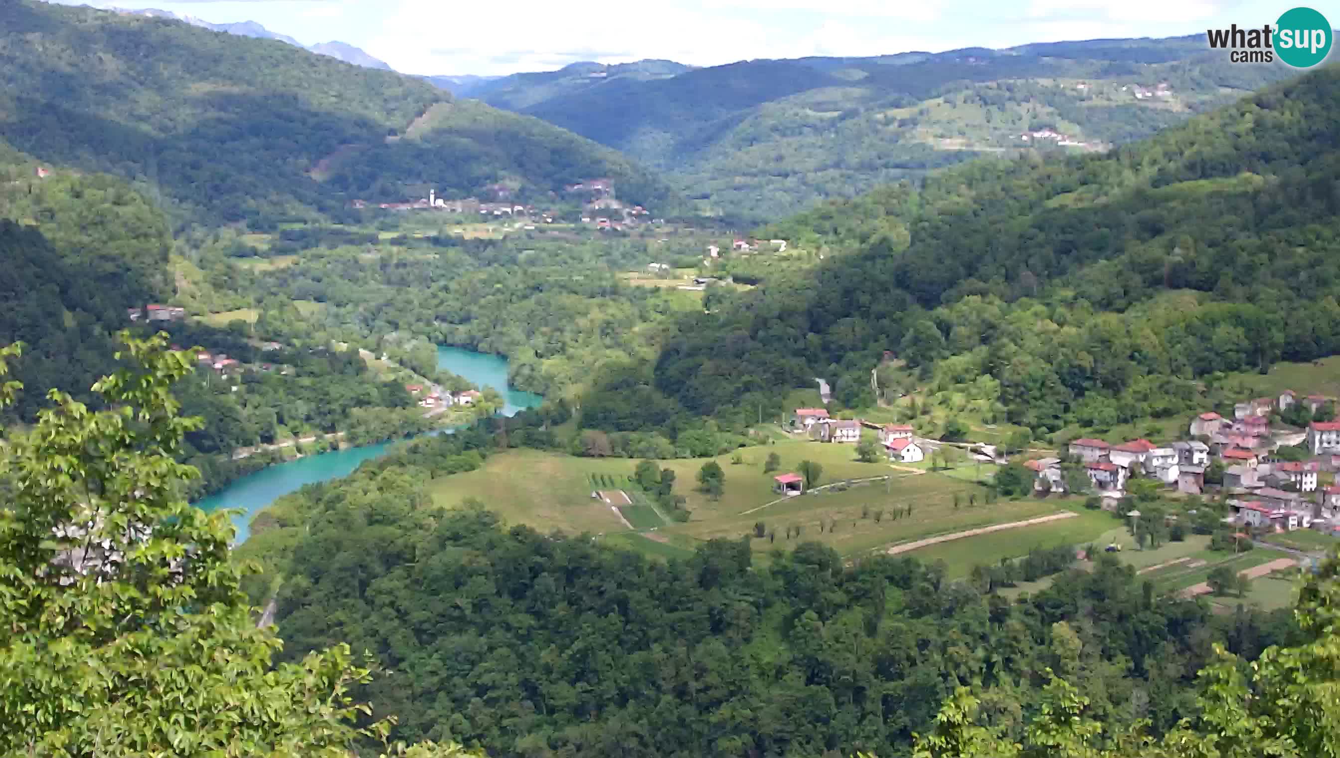Camera en vivo Kanal ob Soči – Vue sur la rivière Soča, Ajba, Bodrež y Ročinj
