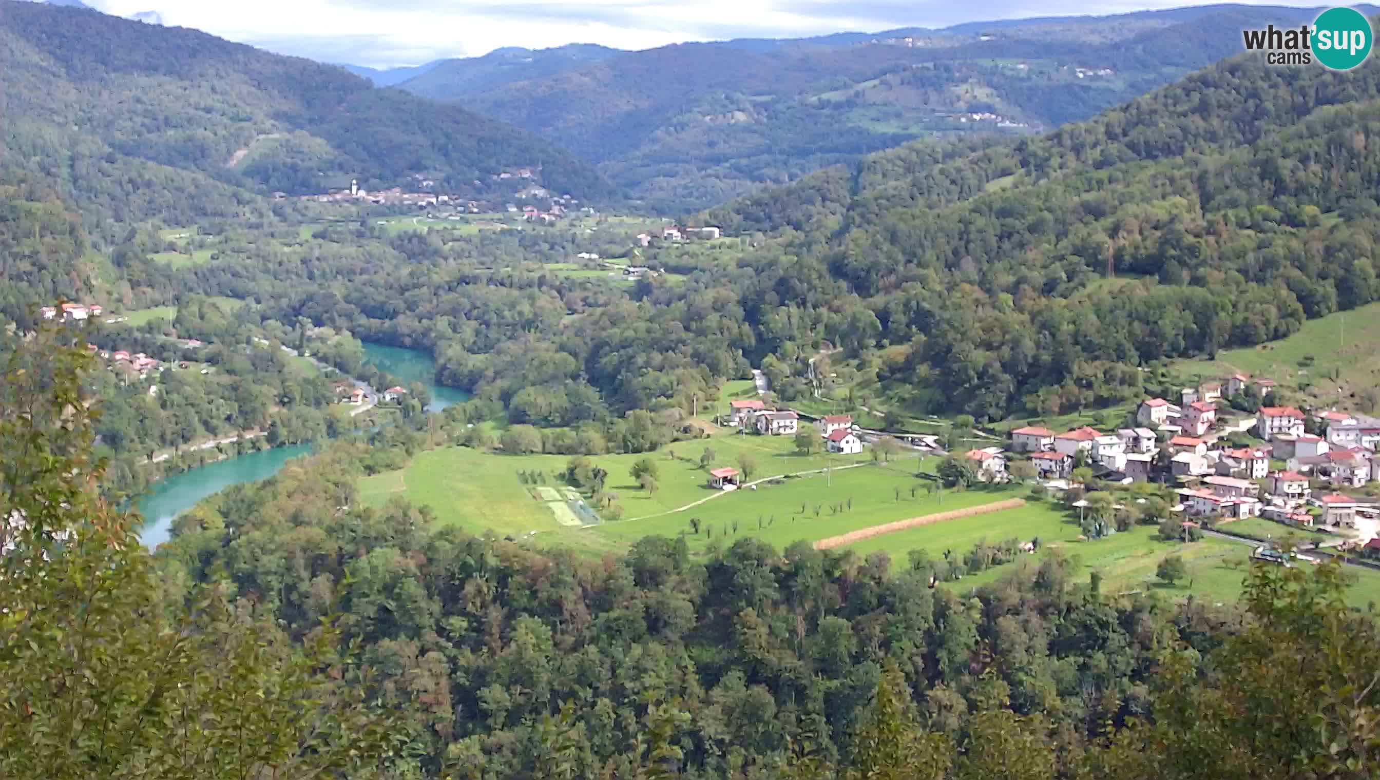 Spletna kamera Kanal ob Soči – pogled na Sočo, Ajbo, Bodrež in Ročinj