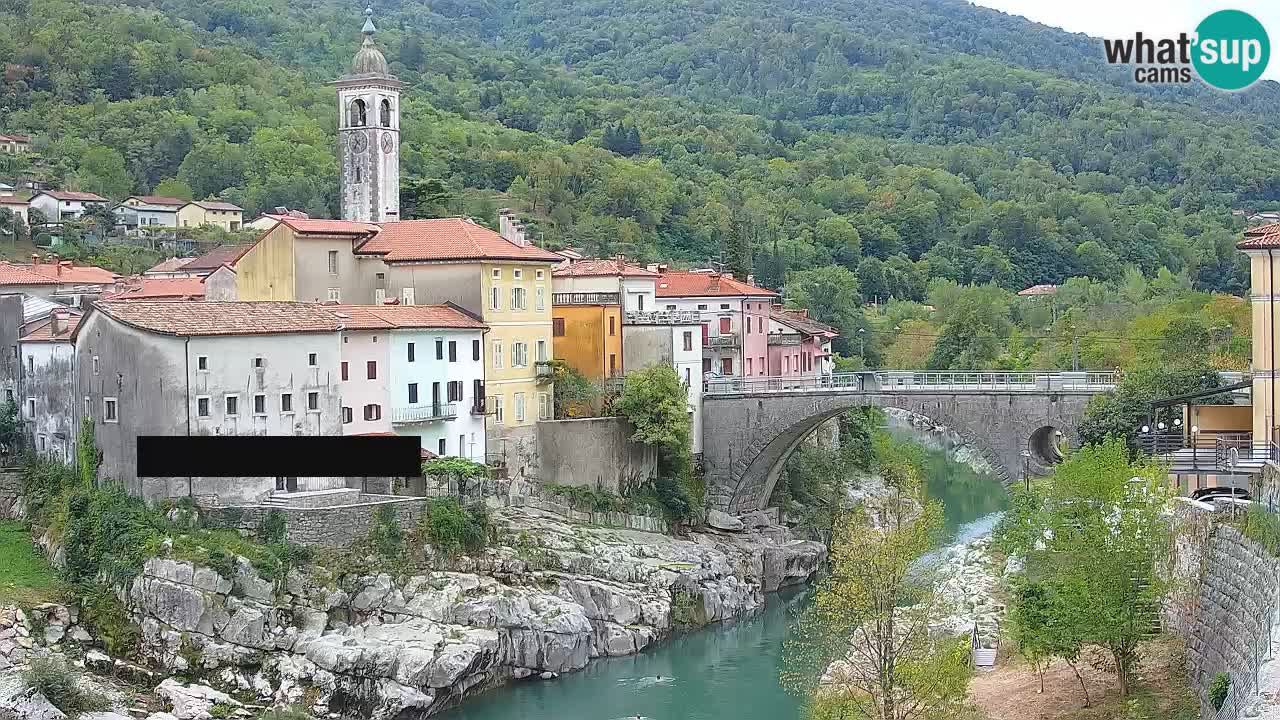 Kanal ob Soči live webcam – Amazing view to old city center and famous bridge on Soča river