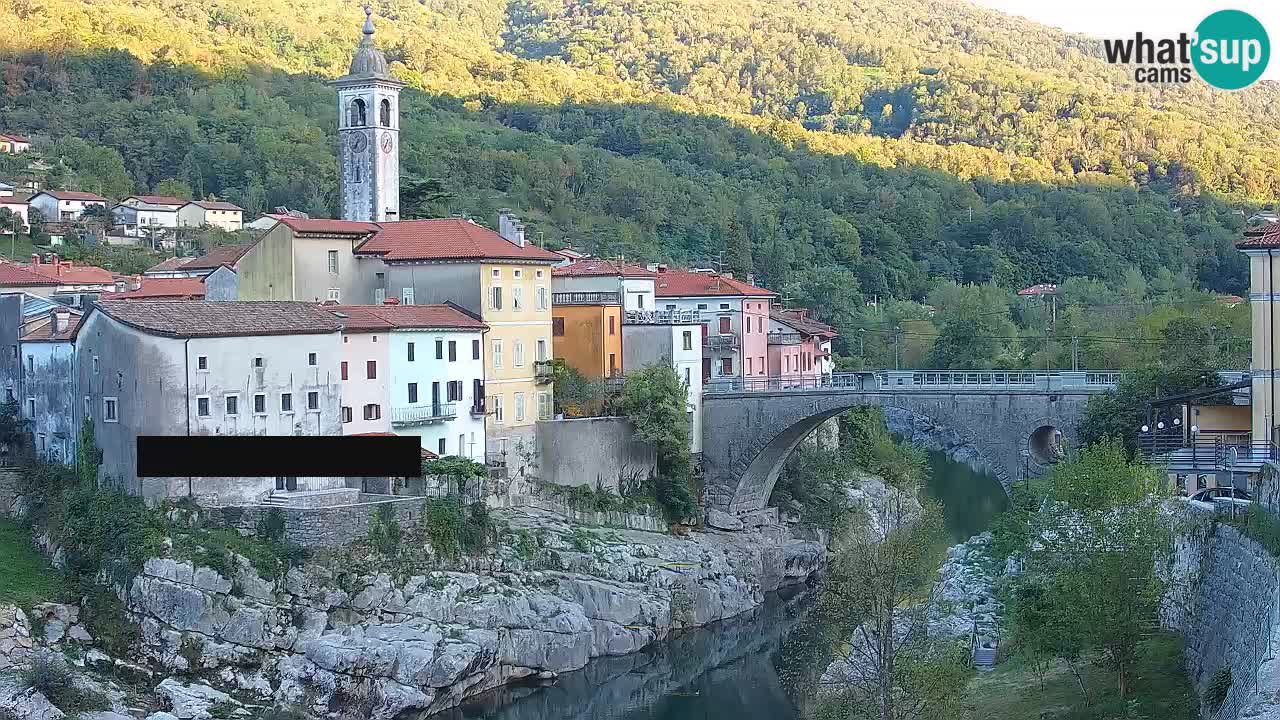 Kanal ob Soči live webcam – Amazing view to old city center and famous bridge on Soča river