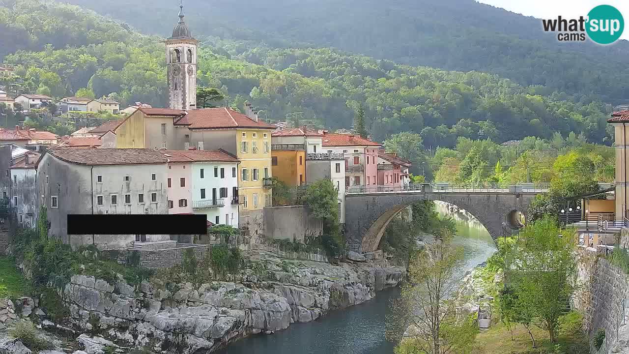 Live-Webcam Kanal ob Soči – Erstaunliche Aussicht auf die Altstadt und die berühmte Brücke am Fluss Soča