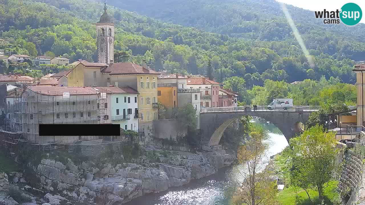 Kanal ob Soči live webcam – Amazing view to old city center and famous bridge on Soča river
