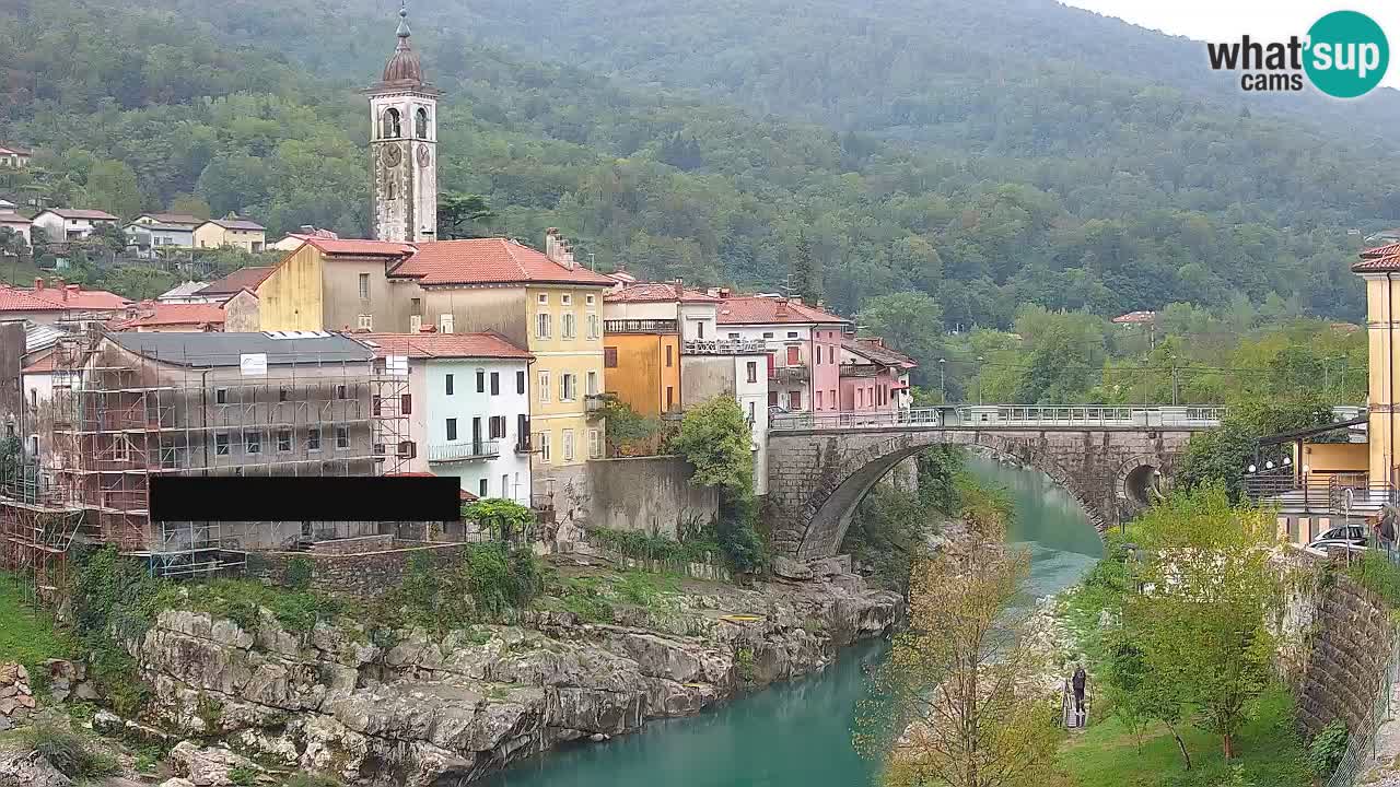 Kanal ob Soči live webcam – Amazing view to old city center and famous bridge on Soča river