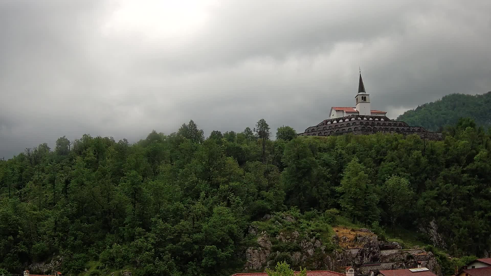 Kobarid Spletna kmera – Pogled na kostnico iz 1. svetovne vojne