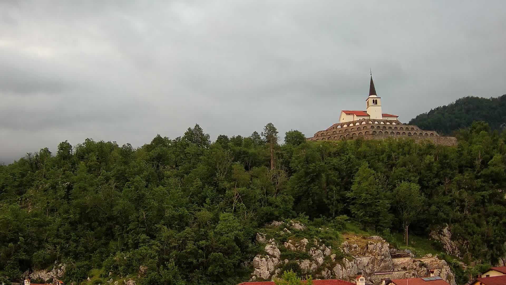 Kobarid Spletna kmera – Pogled na kostnico iz 1. svetovne vojne