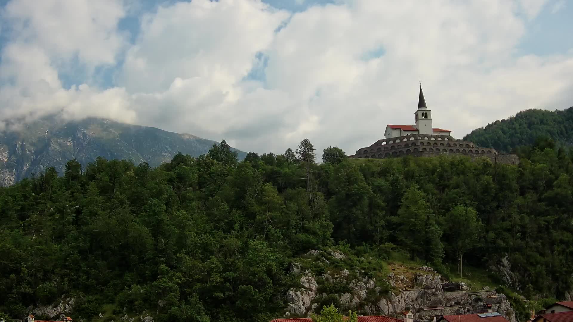 Kobarid webcam – View to Charnel House from 1st world war
