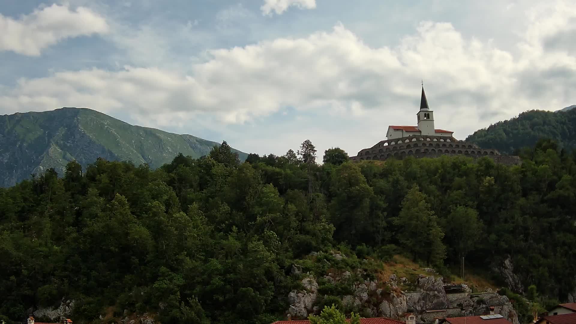 Kobarid webcam – View to Charnel House from 1st world war
