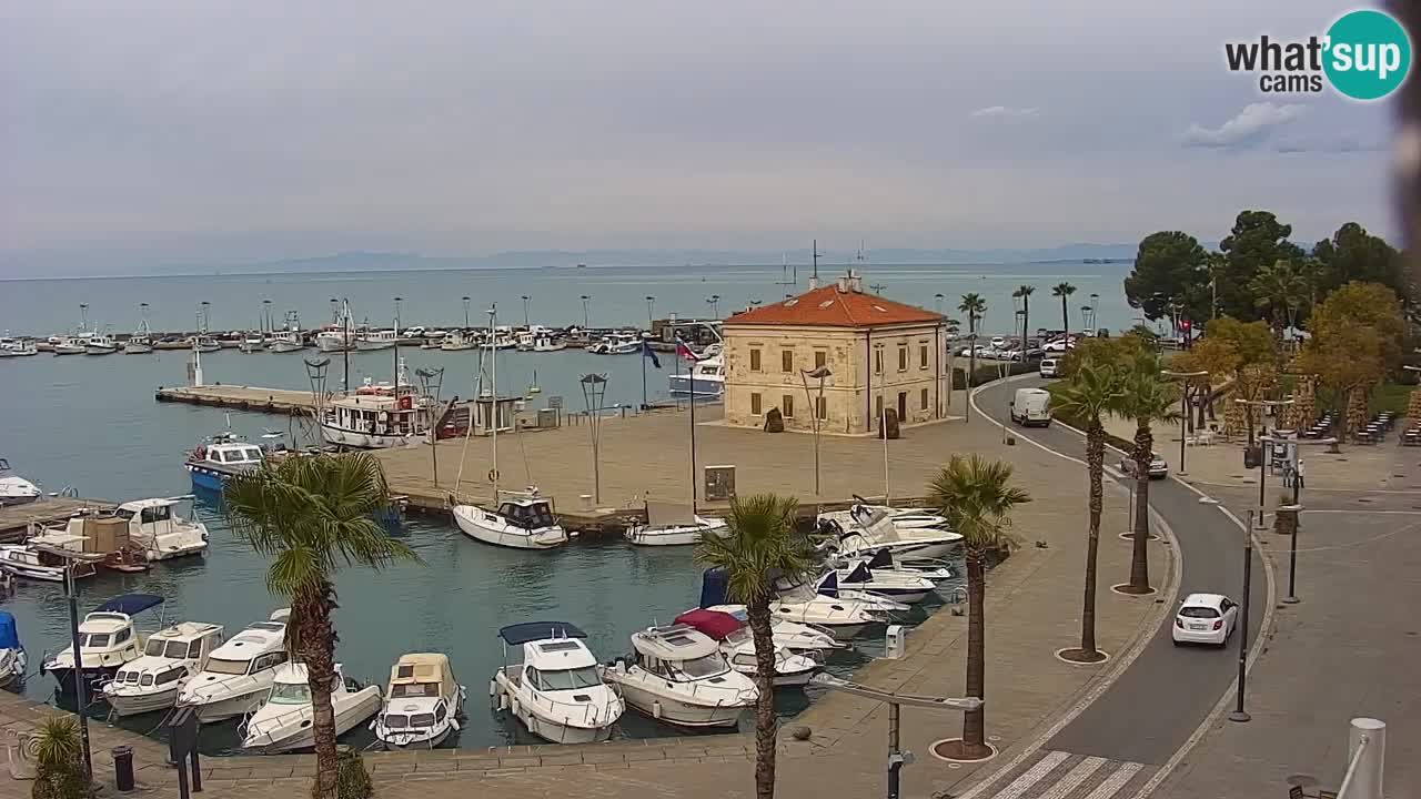 Webcam Koper – Panorama des Jachthafens und der Promenade vom Hotel Grand Koper