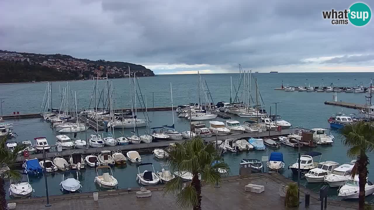 Webcam Koper – Panorama des Jachthafens und der Promenade vom Hotel Grand Koper