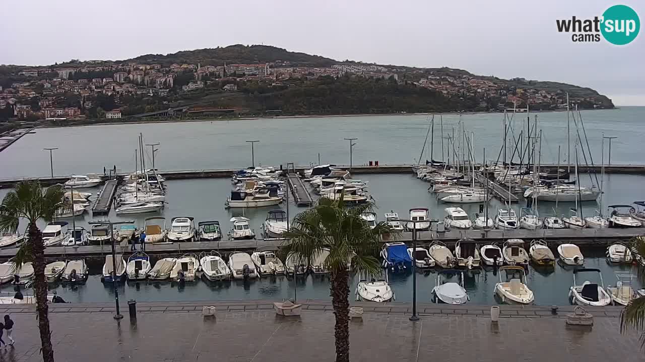 Webcam Koper – Panorama des Jachthafens und der Promenade vom Hotel Grand Koper