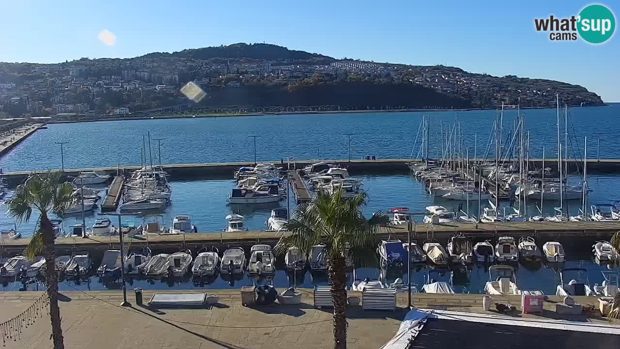 Webcam Koper – Panorama des Jachthafens und der Promenade vom Hotel Grand Koper