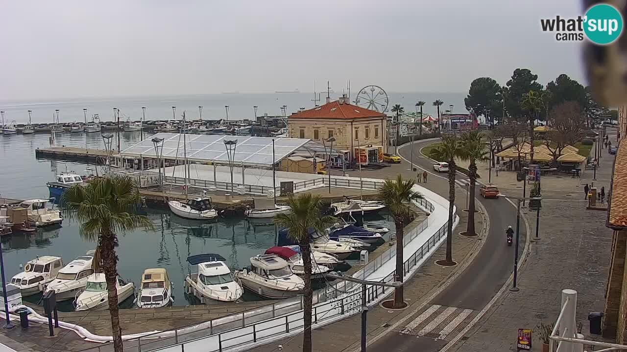 Webcam Koper – Panorama des Jachthafens und der Promenade vom Hotel Grand Koper