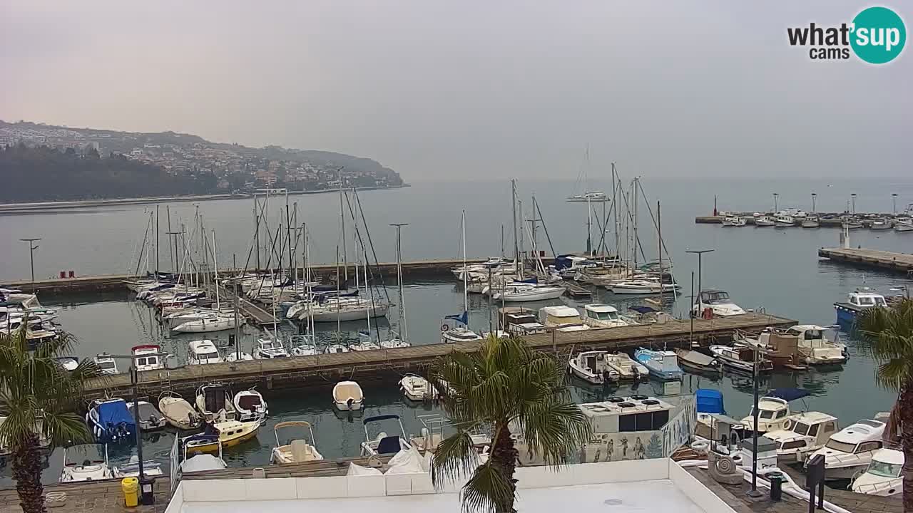 Webcam Koper – Panorama des Jachthafens und der Promenade vom Hotel Grand Koper