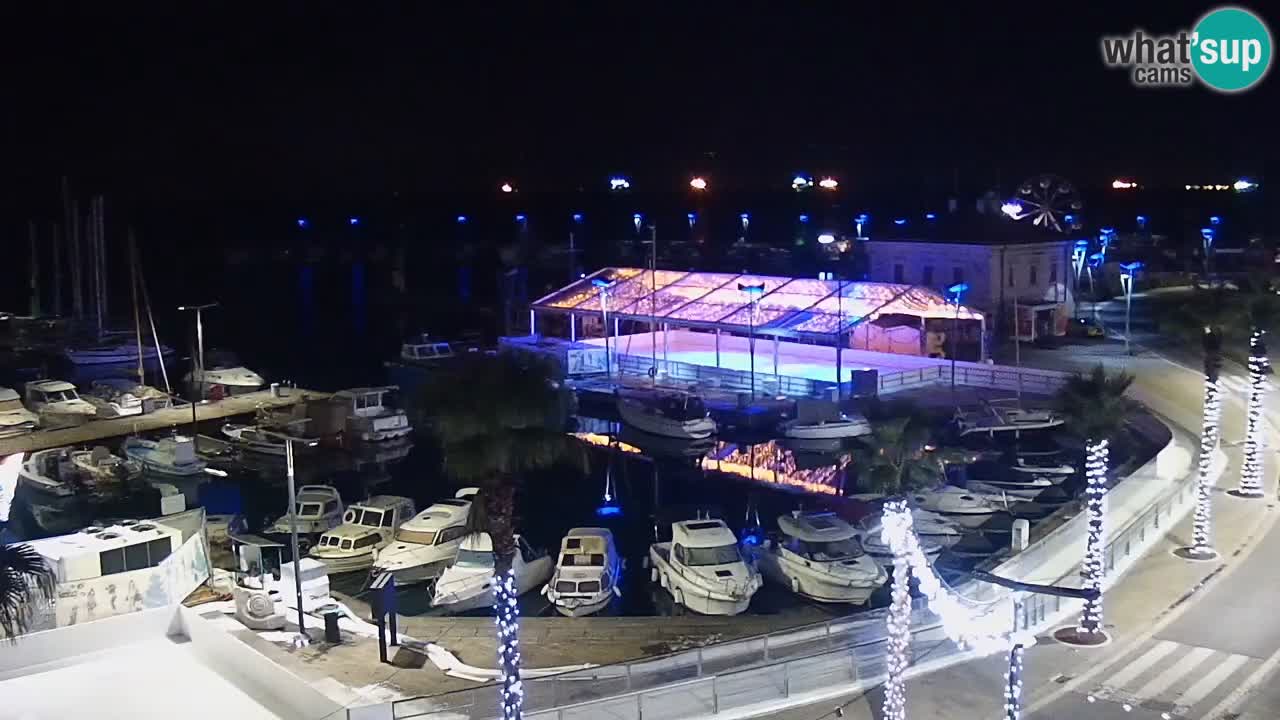 Webcam Koper – Panorama des Jachthafens und der Promenade vom Hotel Grand Koper