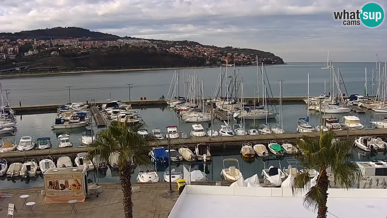 Webcam Koper – Panorama des Jachthafens und der Promenade vom Hotel Grand Koper