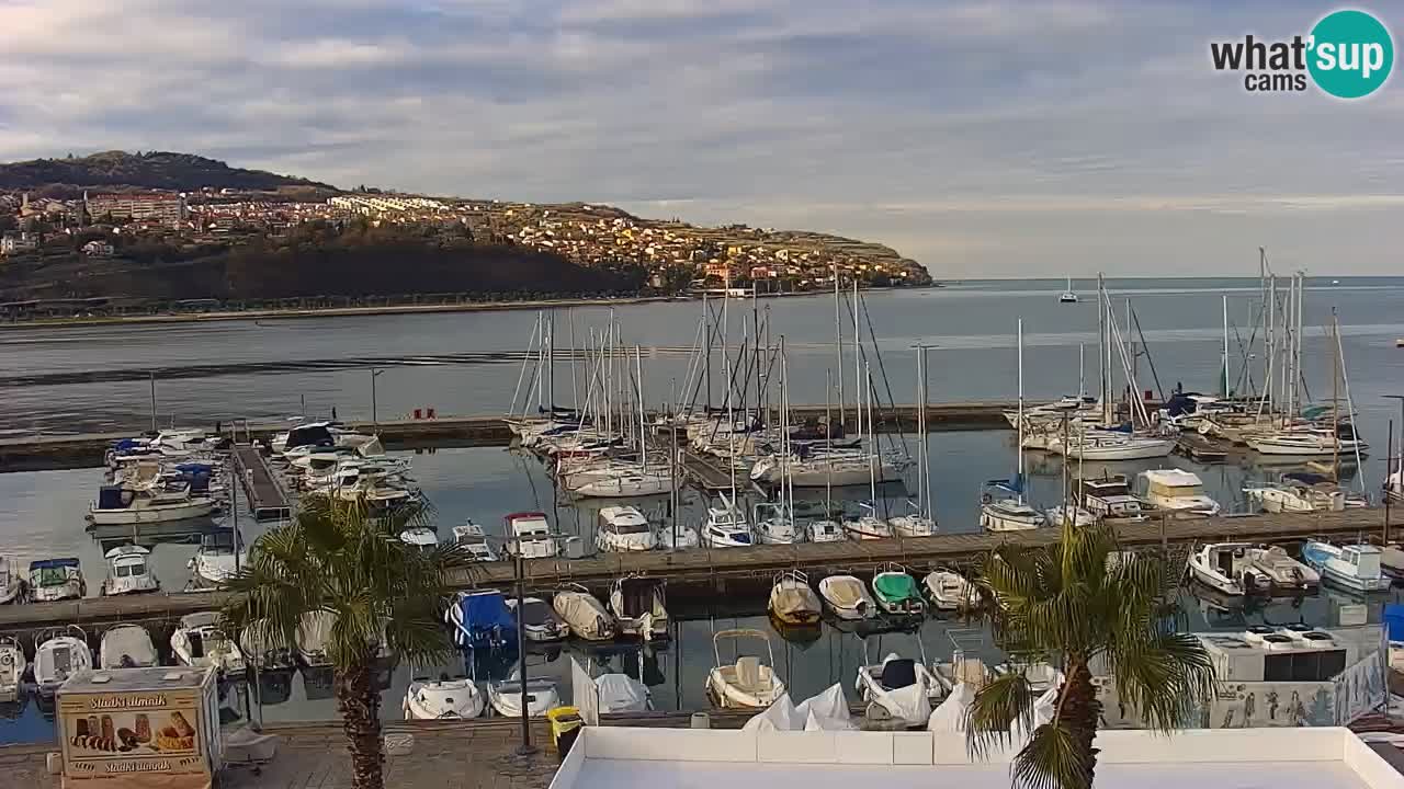 Webcam Koper – Panorama des Jachthafens und der Promenade vom Hotel Grand Koper