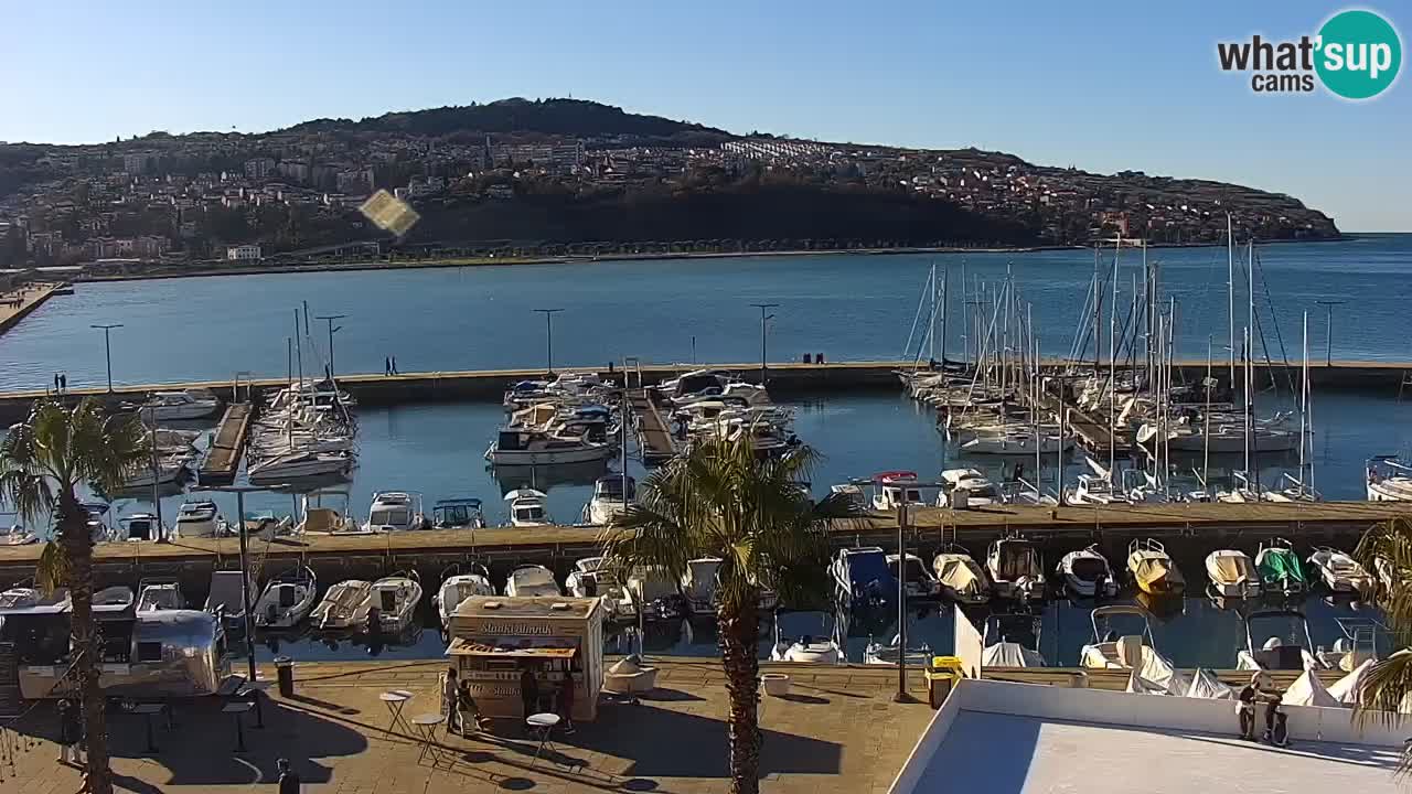 Webcam Koper – Panorama des Jachthafens und der Promenade vom Hotel Grand Koper