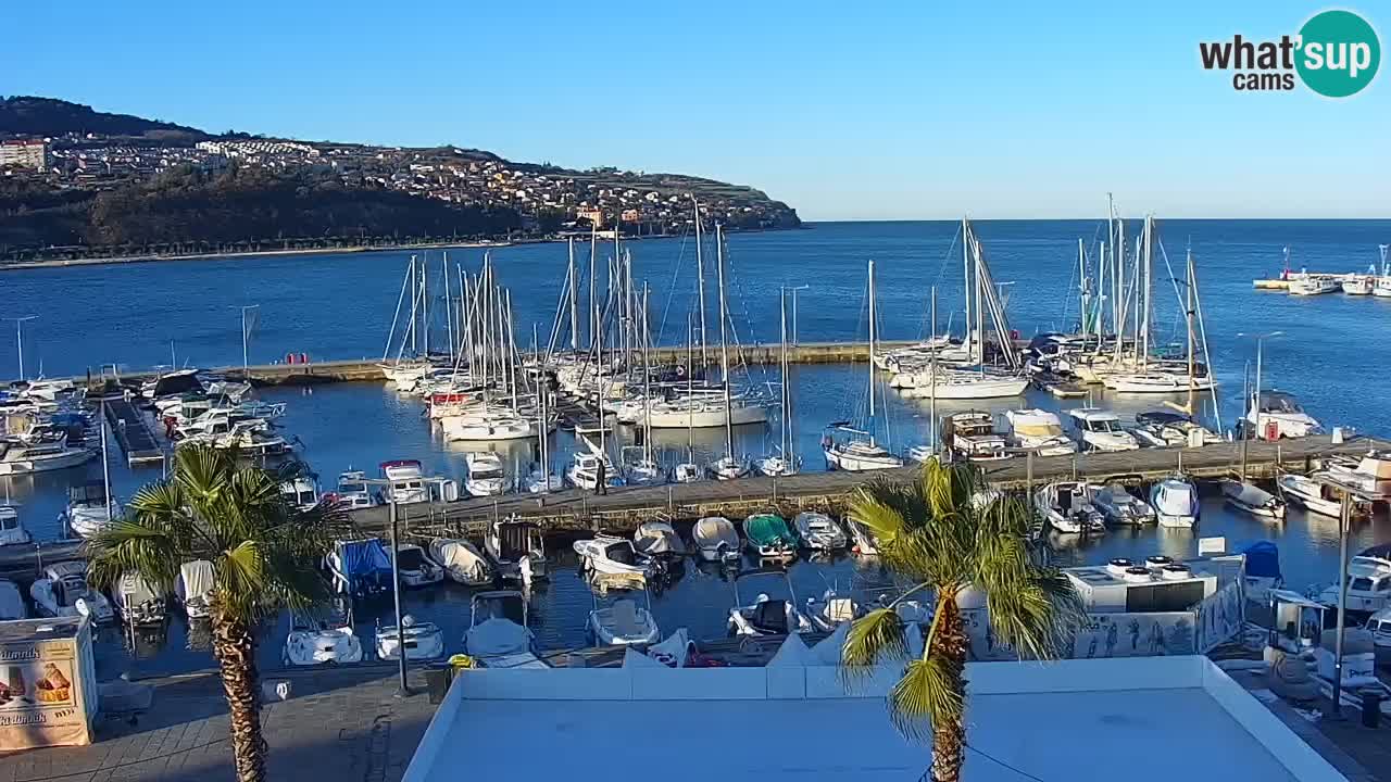 Webcam Koper – Panorama des Jachthafens und der Promenade vom Hotel Grand Koper