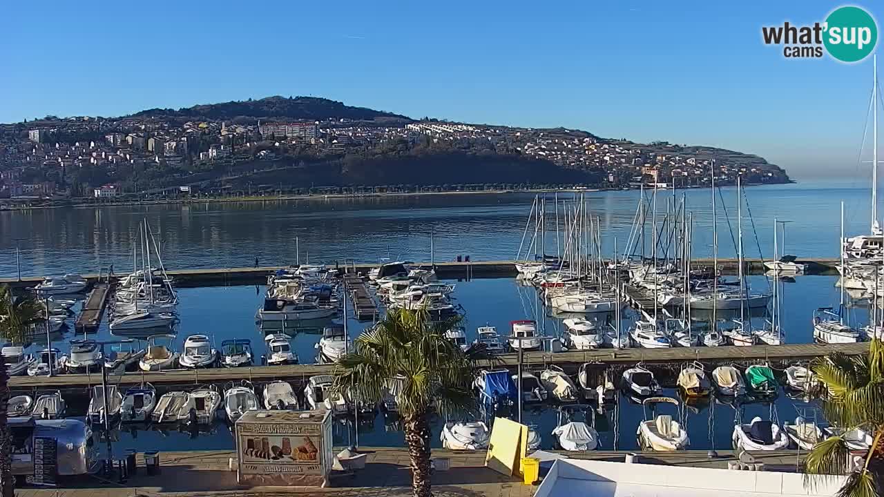 Webcam Koper – Panorama des Jachthafens und der Promenade vom Hotel Grand Koper