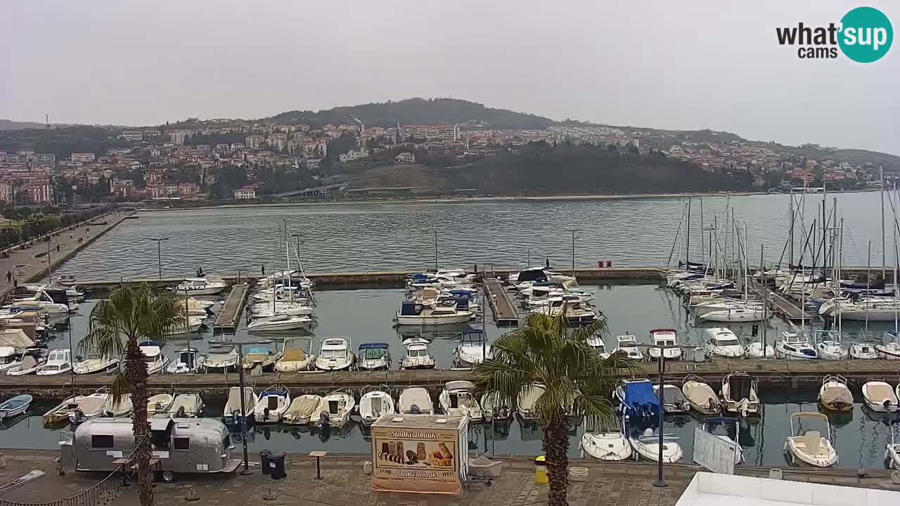 Webcam Koper – Panorama des Jachthafens und der Promenade vom Hotel Grand Koper