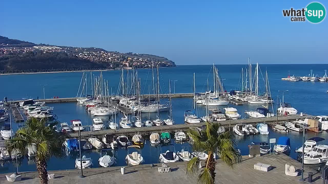 Webcam Koper – Panorama des Jachthafens und der Promenade vom Hotel Grand Koper