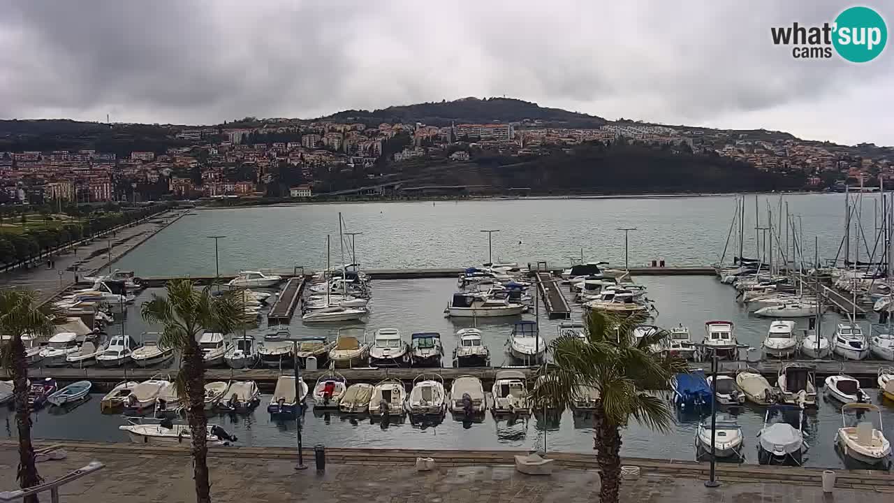 Webcam Koper – Panorama des Jachthafens und der Promenade vom Hotel Grand Koper