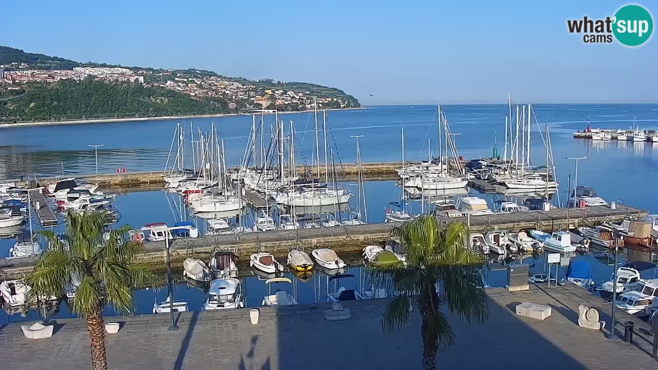 Webcam Koper – Panorama des Jachthafens und der Promenade vom Hotel Grand Koper