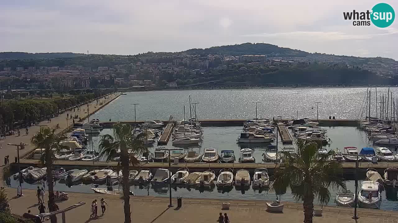 Webcam Koper – Panorama des Jachthafens und der Promenade vom Hotel Grand Koper