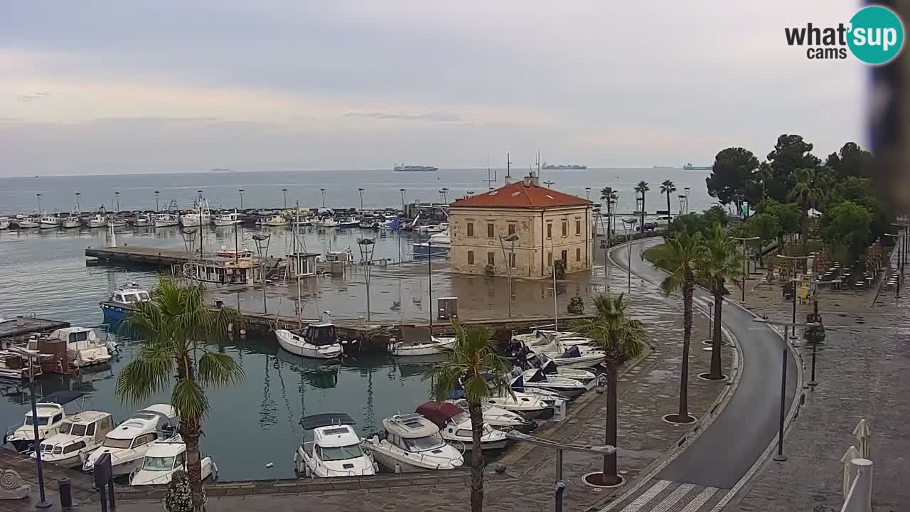 Webcam Koper – Panorama of the marina and promenade from the Grand Hotel Koper