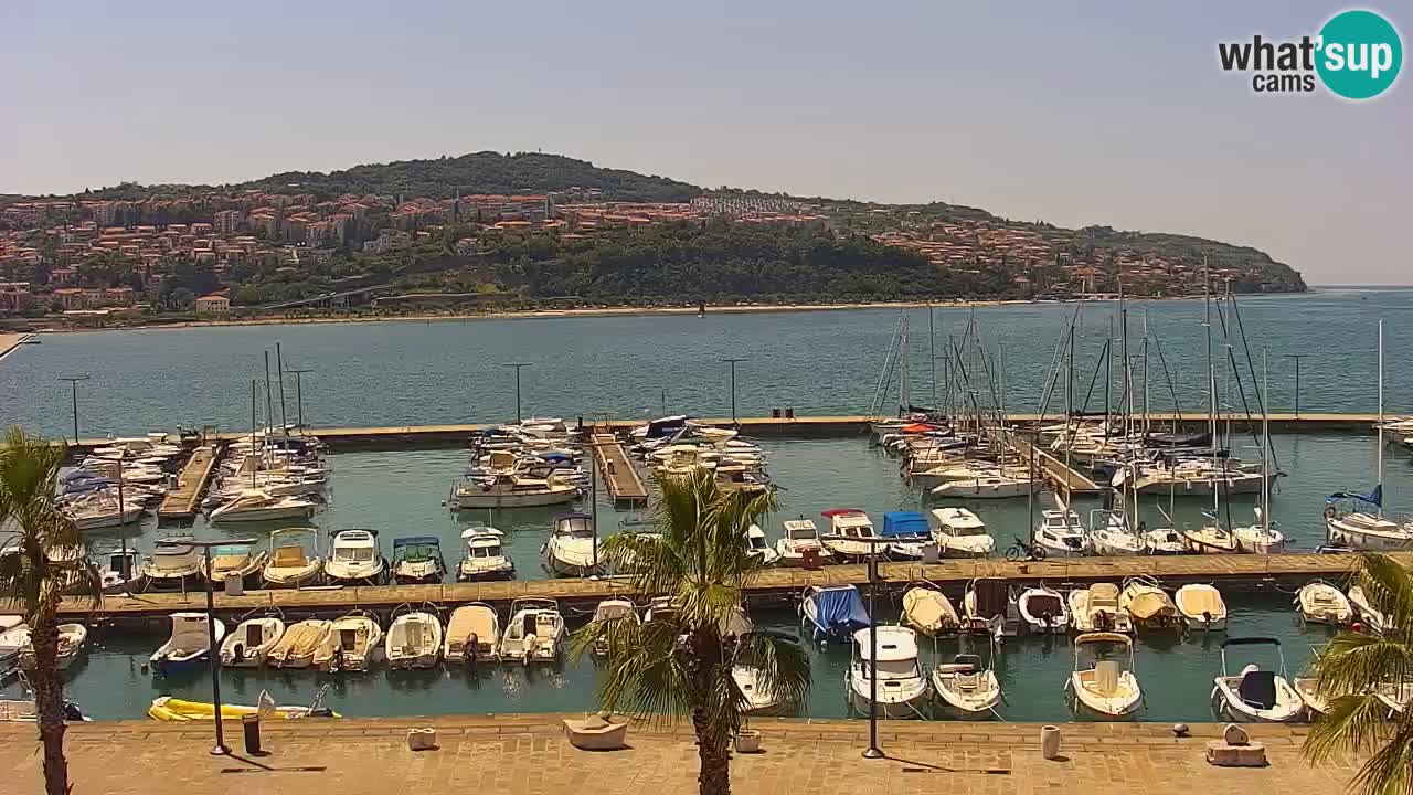 Webcam Koper – Panorama des Jachthafens und der Promenade vom Hotel Grand Koper