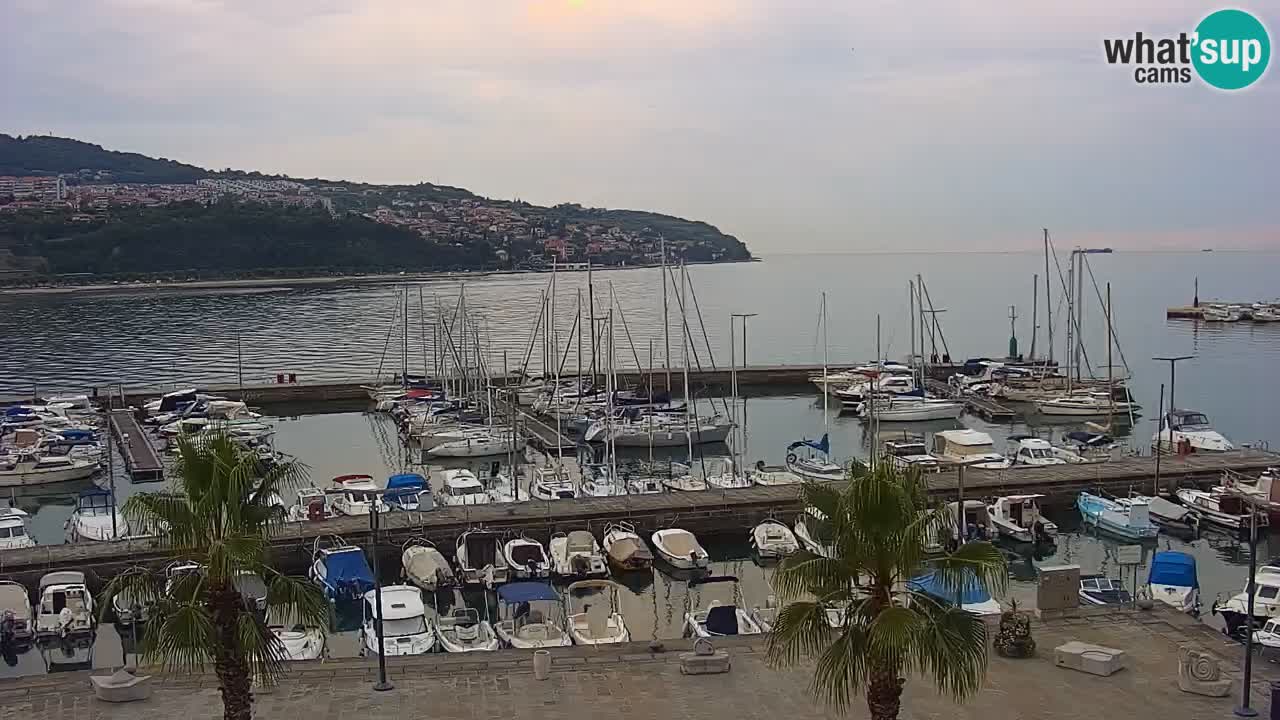 Webcam Koper – Panorama des Jachthafens und der Promenade vom Hotel Grand Koper