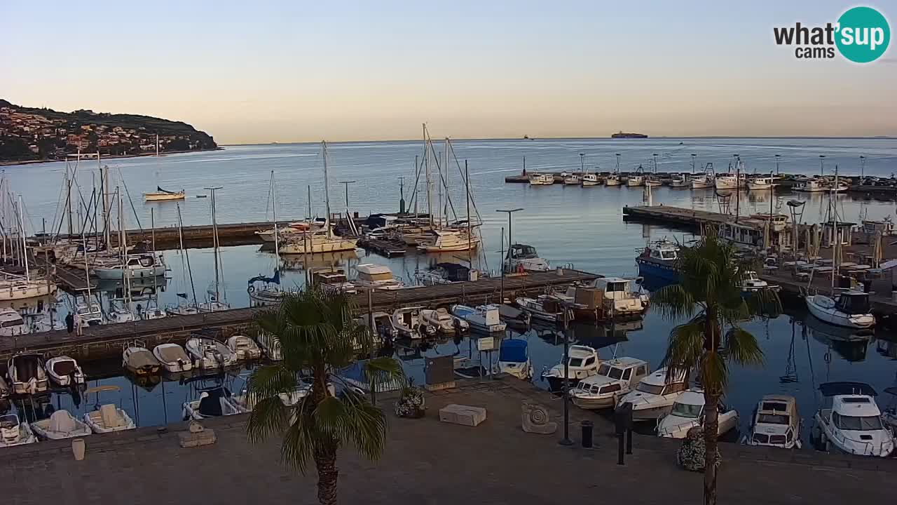 Webcam Koper – Panorama des Jachthafens und der Promenade vom Hotel Grand Koper