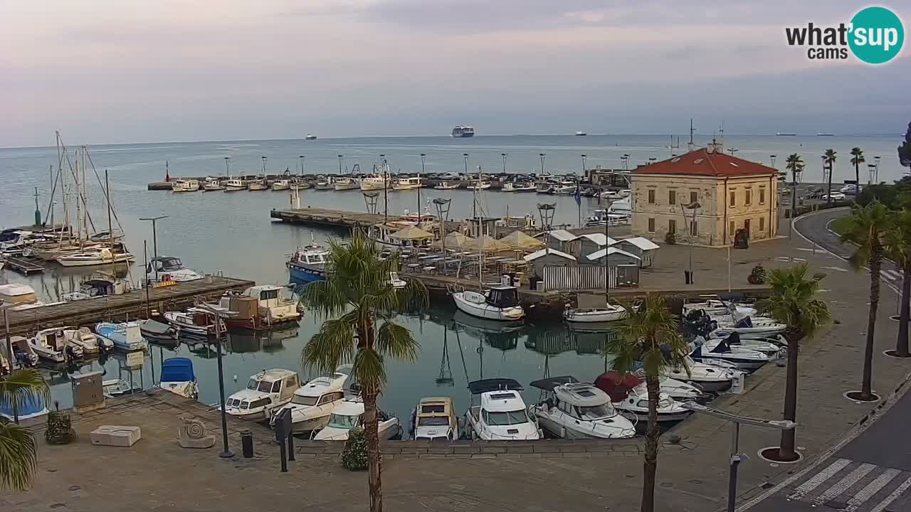 Webcam Koper – Panorama des Jachthafens und der Promenade vom Hotel Grand Koper