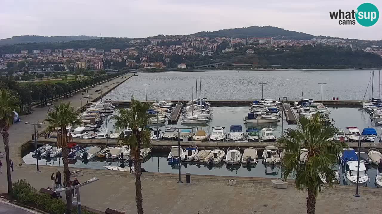 Webcam Koper – Panorama des Jachthafens und der Promenade vom Hotel Grand Koper