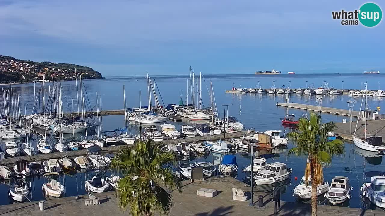Webcam Koper – Panorama des Jachthafens und der Promenade vom Hotel Grand Koper