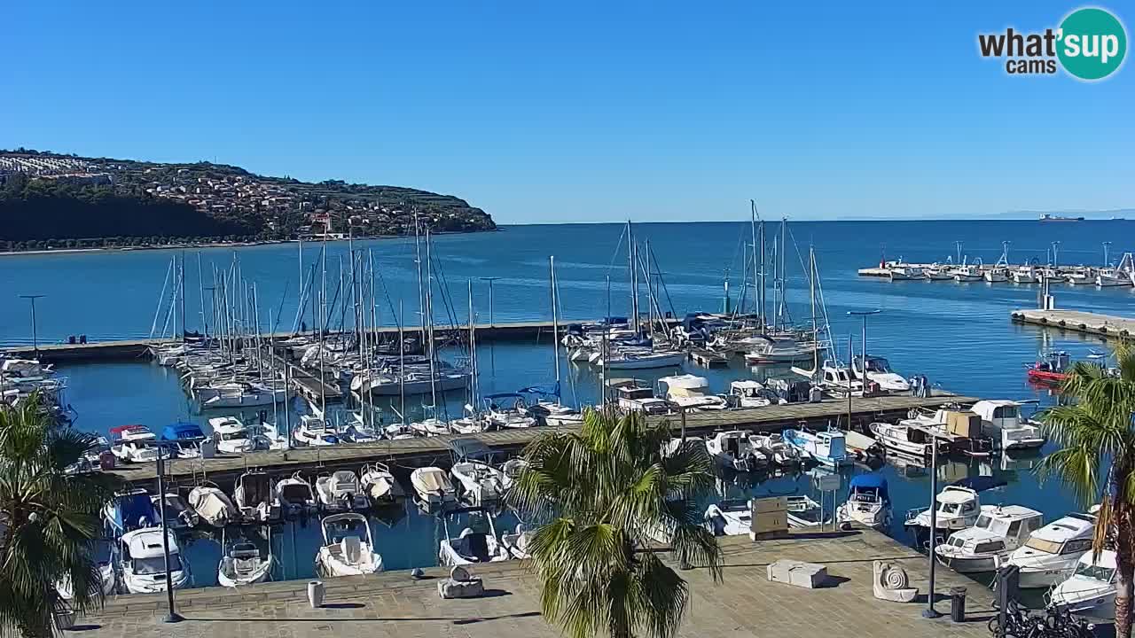 Webcam Koper – Panorama des Jachthafens und der Promenade vom Hotel Grand Koper