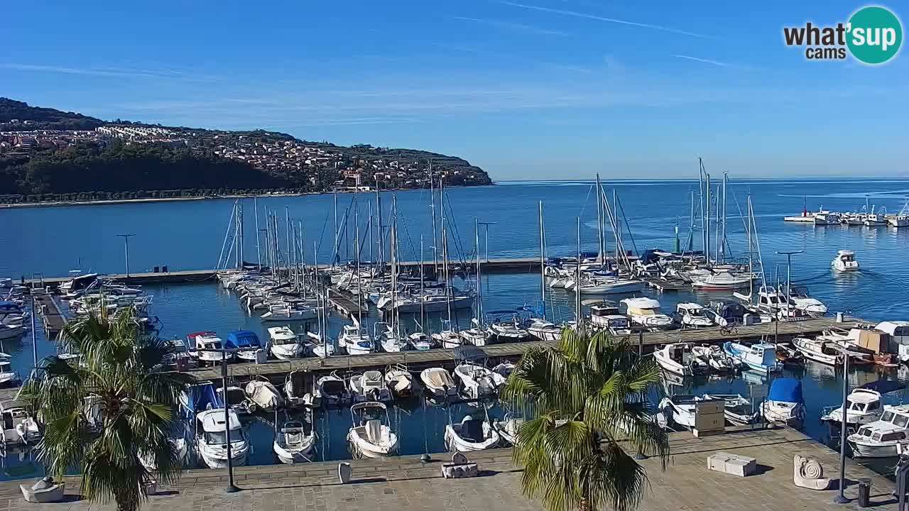 Webcam Koper – Panorama des Jachthafens und der Promenade vom Hotel Grand Koper