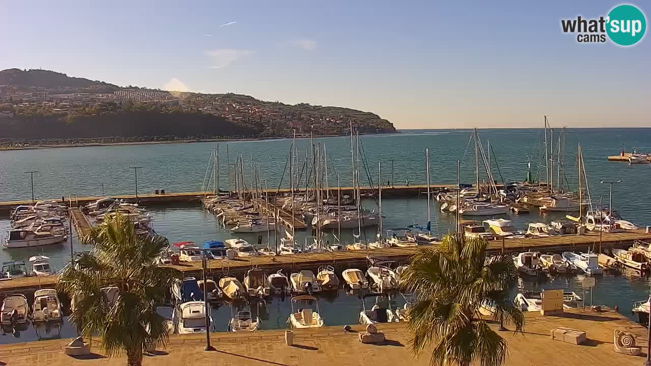 Webcam Koper – Panorama des Jachthafens und der Promenade vom Hotel Grand Koper
