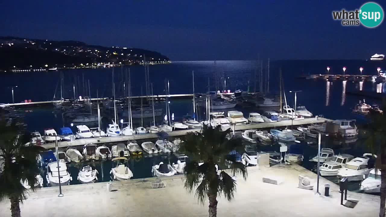 Webcam Koper – Panorama des Jachthafens und der Promenade vom Hotel Grand Koper