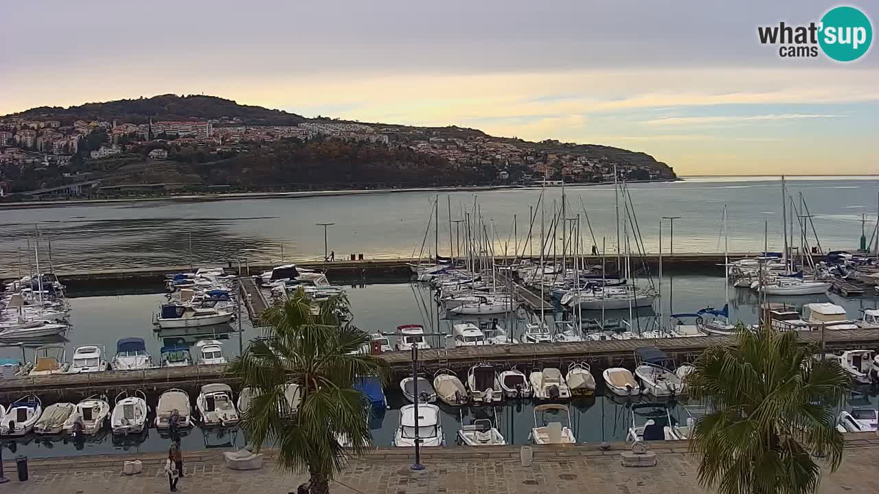 Webcam Koper – Panorama des Jachthafens und der Promenade vom Hotel Grand Koper