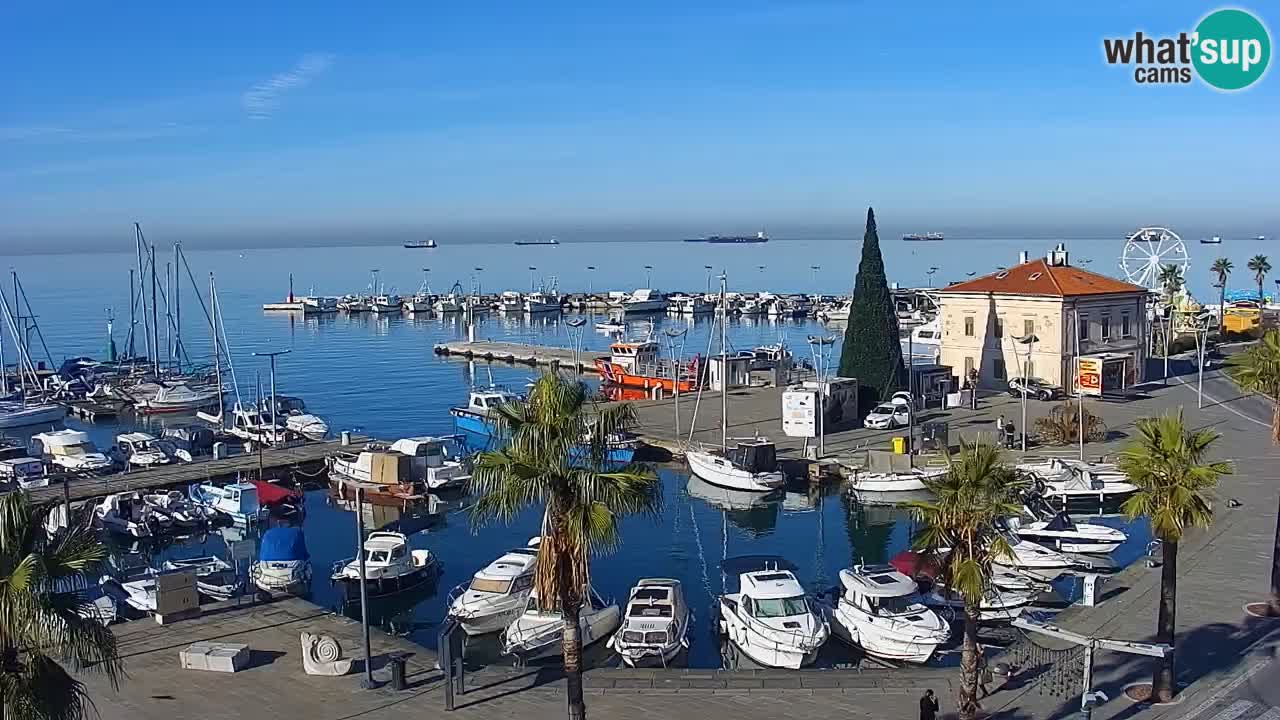 Webcam Koper – Panorama des Jachthafens und der Promenade vom Hotel Grand Koper