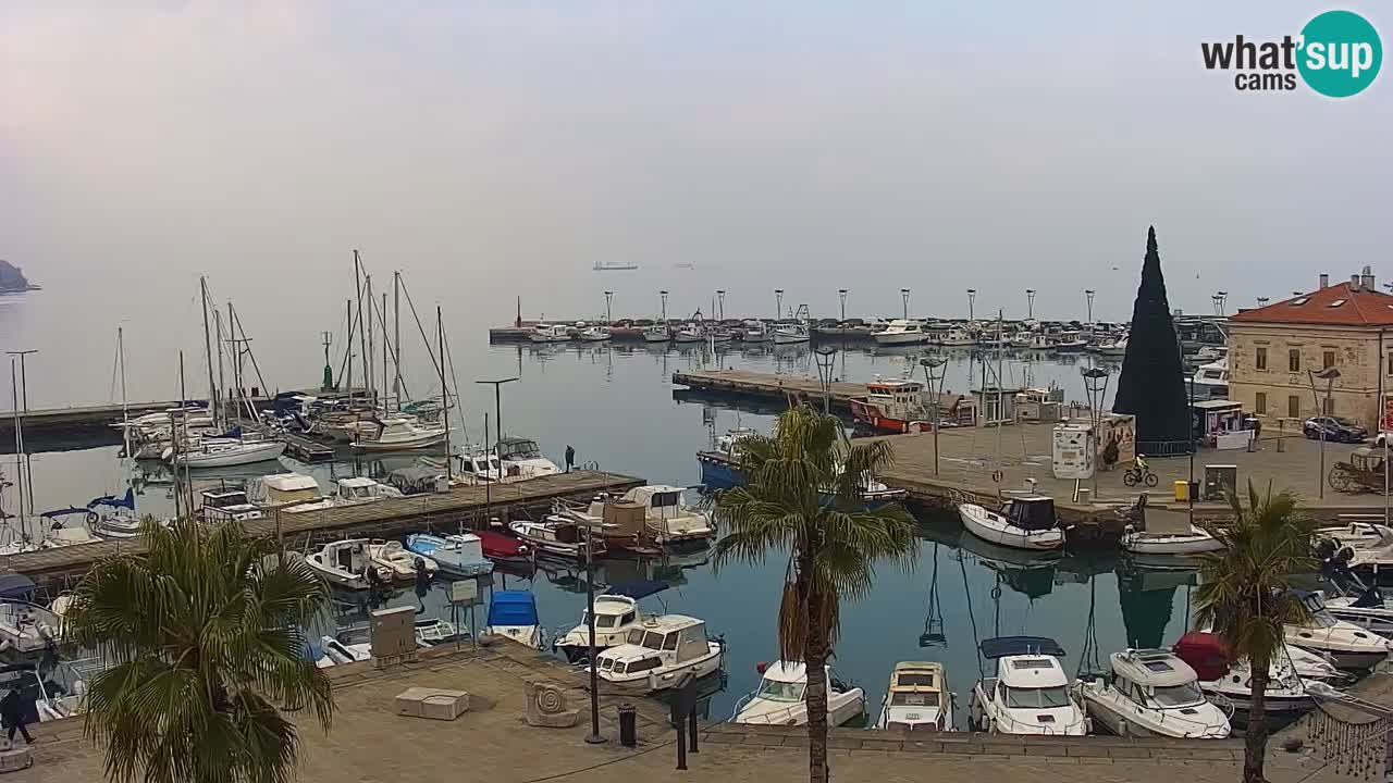 Webcam Koper – Panorama des Jachthafens und der Promenade vom Hotel Grand Koper