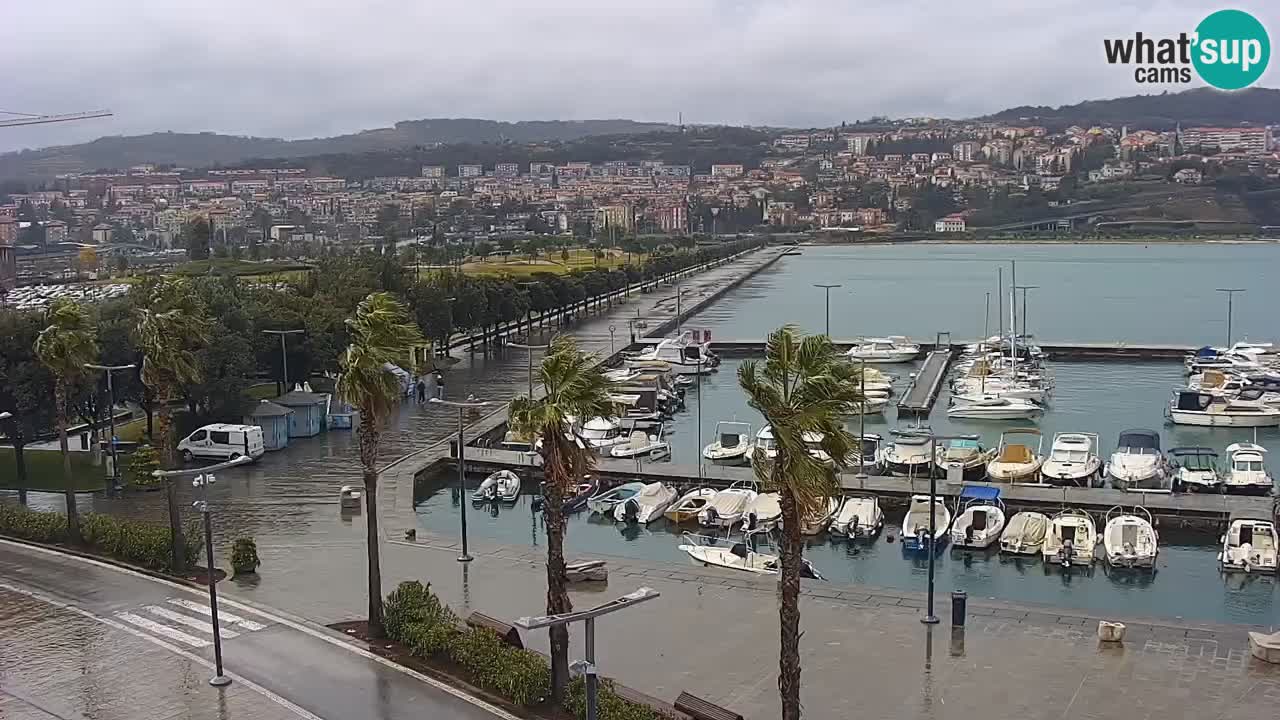 Webcam Koper – Panorama des Jachthafens und der Promenade vom Hotel Grand Koper