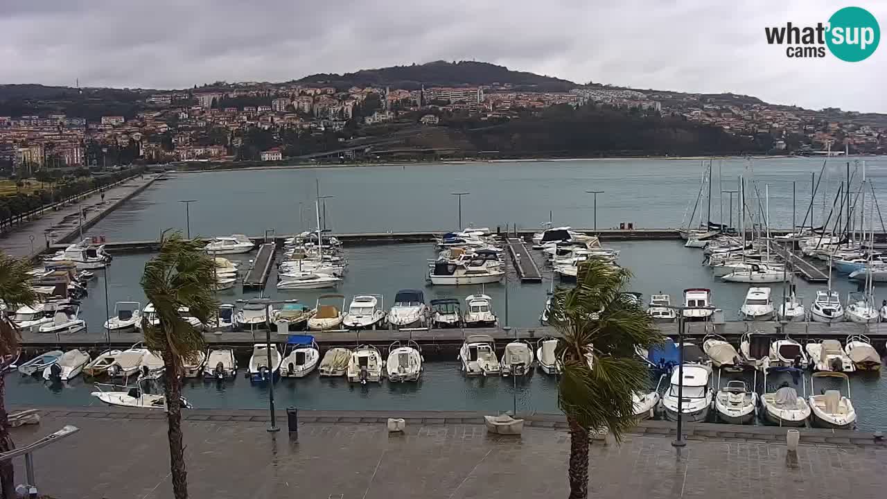 Webcam Koper – Panorama des Jachthafens und der Promenade vom Hotel Grand Koper