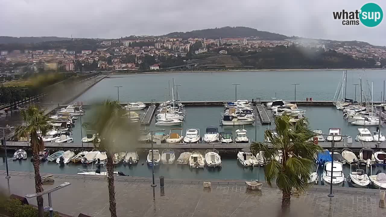 Webcam Koper – Panorama des Jachthafens und der Promenade vom Hotel Grand Koper