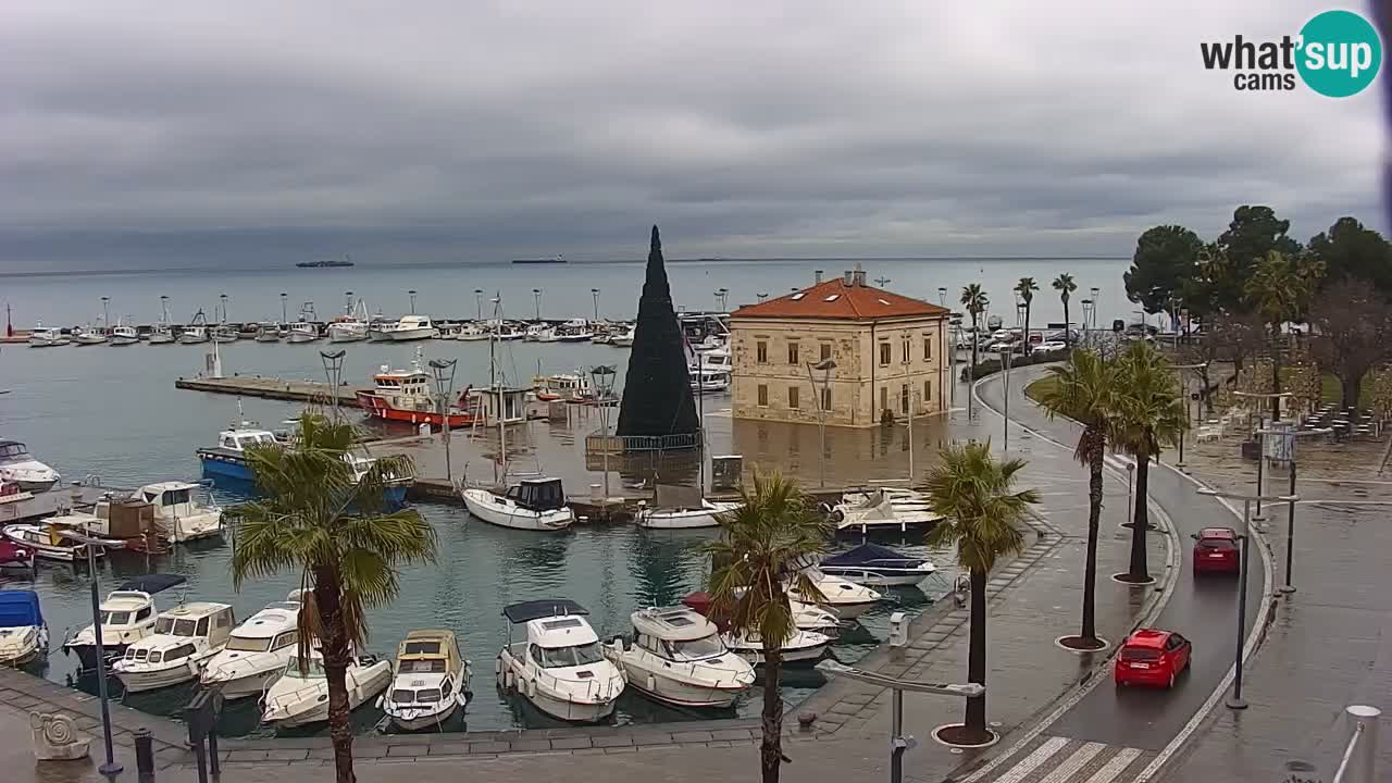Webcam Koper – Panorama des Jachthafens und der Promenade vom Hotel Grand Koper
