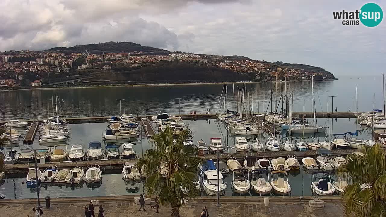 Webcam Koper – Panorama des Jachthafens und der Promenade vom Hotel Grand Koper