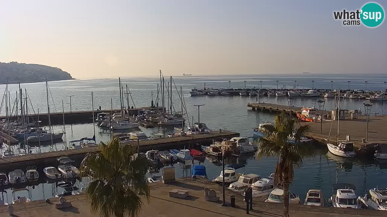 Webcam Koper – Panorama des Jachthafens und der Promenade vom Hotel Grand Koper